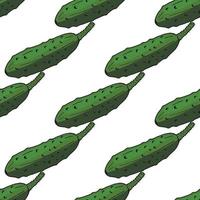 Fresh cucumbers on white background. Seamless background. Endless pattern. Vector image. Healthy food and diet.