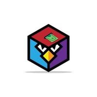 concepto de hexágono de diseño de logotipo genial con cara de águila combinada y caja de dinero. este logotipo es adecuado para negocios como seguros, juguetería, ahorro de dinero, etc. vector