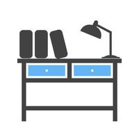 Studying Desk Glyph Blue and Black Icon vector