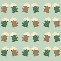 Pattern of beers toasting on green background. vector