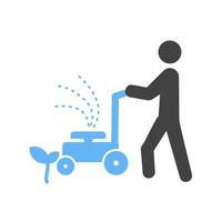 Person Mowing Grass Glyph Blue and Black Icon vector