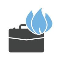 Briefcase on Fire Glyph Blue and Black Icon vector