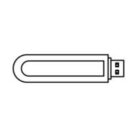 contorno de icono de ilustración de vector flash usb y línea de unidad de memoria de tecnología. datos de almacenamiento informático delgado dispositivo electrónico y transferencia de información aislado blanco. copia de seguridad de equipo de disco de archivo portátil