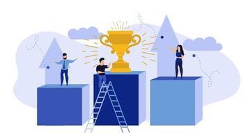 Success competition employee business person 3d illustration concept. Winner achievement vector challenge leadership career. Victory champion with cup award. Strategy target first prize trophy