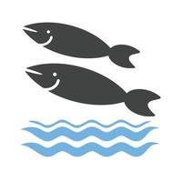 Fish Swimming in Water Glyph Blue and Black Icon vector