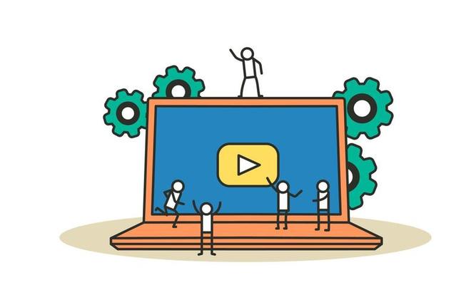 Student watch online video vector education illustration background with laptop. Study course learning distance webinar personal. Training business class lesson tutorial banner concept. Web digital