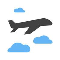 Plane Flying Glyph Blue and Black Icon vector