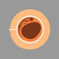 Cup coffee top view vector flat closeup sign. Brown drink aroma hot restaurant mug