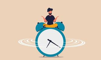 Flexible time work and man schedule life. Quality home management and focus balance clock vector illustration concept. Business office staff and people freelance. Character life and activity working