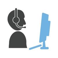 Support Agent Working Glyph Blue and Black Icon vector