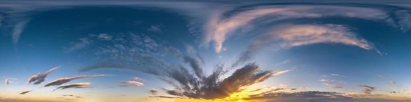 blue evening sky hdri 360 panorama with beautiful clouds in seamless projection with zenith for use in 3d graphics or game development as sky dome or edit drone shot for sky replacement photo