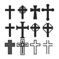 Christian cross silhouette collection. Catholic crucifix icon set. Vector illustration of a sacred cross