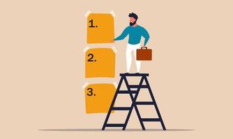 Priority manage task and top prioritize entrepreneur. Work note with number and scheduling checklist vector illustration concept. Reminder notice and choosing report. Business management multitasking