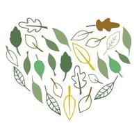 Illustration, greeting card made of leaves in doodle style in the shape of heart vector