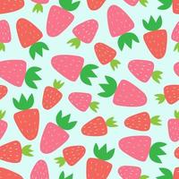 Seamless strawberry pattern. Ripe juicy berries in style of cardboard, flat, hand draw. Delicious print for surface design, digital paper, packaging, fabric. Natural healthy dietary product vector