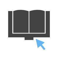 Click on Book Glyph Blue and Black Icon vector