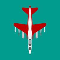Fighter plane vector flat icon top view. Attack jet aviation bomb transport. Graphic silhouette combat force defense