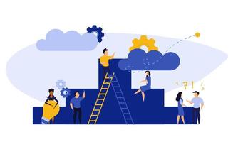 Achievement target career challenge vector flat illustration. People kpi walking steps to direction. Job journey business success leader ambition. Goal progress up climbing performance banner