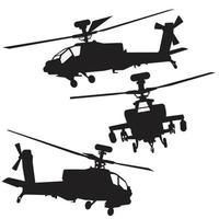 helicóptero apache seilhouette conjunto diseño vectorial vector