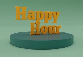 Happy Hour gold color, 3d rendering of happy hour at the bar, minimal lettering with alarmclock photo