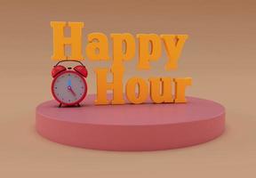 Happy Hour, 3d rendering of happy hour at the bar, minimal lettering with alarm clock photo