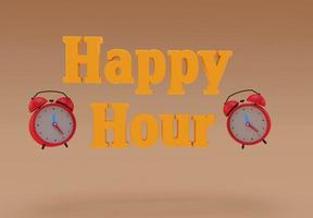 Happy Hour 3d rendering of happy hour at the bar minimal lettering with alarm clock photo