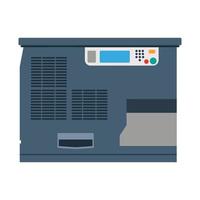 Office printer technology vector illustration. Computer printer paper machine equipment design icon. Document printout symbol device. Multifunction office copier business machine. Inkjet sign