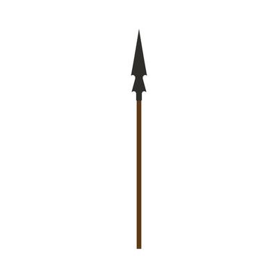 Vector wooden spear illustration ancient symbol weapon. History wooden spear hunter lance sign cartoon. Battle old tool protection icon military design. Long guard gladiator arrowhead symbol