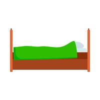 Bed side view vector icon comfortable apartment. Bedding room luxury pictogram mattress interior. Flat wooden furniture