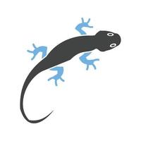 mascota lagarto glifo icono azul y negro vector