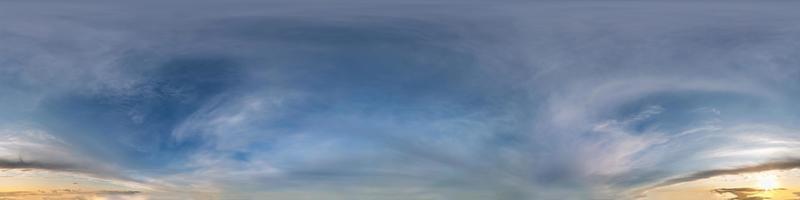 dark sky before sunset with beautiful awesome clouds. Seamless hdri panorama 360 degrees angle view with zenith for use in 3d graphics or game development as sky dome or edit drone shot photo