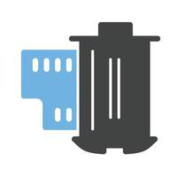 carrete de película glifo icono azul y negro vector