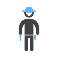 vaquero con pistola glifo icono azul y negro vector