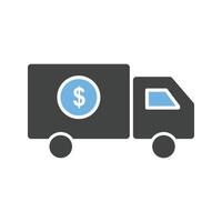 icono azul y negro del glifo del vehículo de transferencia de efectivo vector