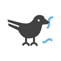 Bird Eating Worm Glyph Blue and Black Icon vector