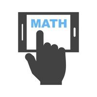 Studying Math on Mobile Glyph Blue and Black Icon vector