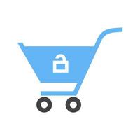 Unlock Cart Glyph Blue and Black Icon vector