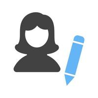 actualizar perfil femenino glifo icono azul y negro vector