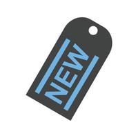 nueva etiqueta glifo icono azul y negro vector