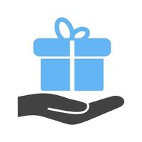 Giving Gift Glyph Blue and Black Icon vector