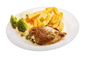 Cordon bleu on the plate and white background photo