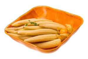 Baby corn in a bowl on white background photo