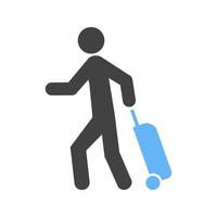 caminando con equipaje glifo icono azul y negro vector