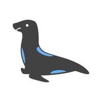 icono de glifo de perro de mar azul y negro vector