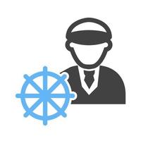 capitán de barco glifo icono azul y negro vector