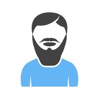 hombre en barba larga glifo icono azul y negro vector