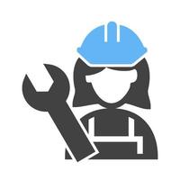 Mechanic Female Glyph Blue and Black Icon vector