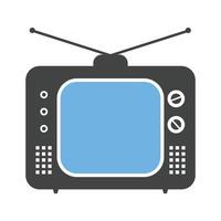 televisor glifo icono azul y negro vector