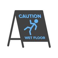 piso mojado signo glifo icono azul y negro vector