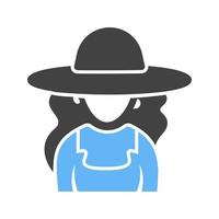 Girl in Casual Hat Glyph Blue and Black Icon vector